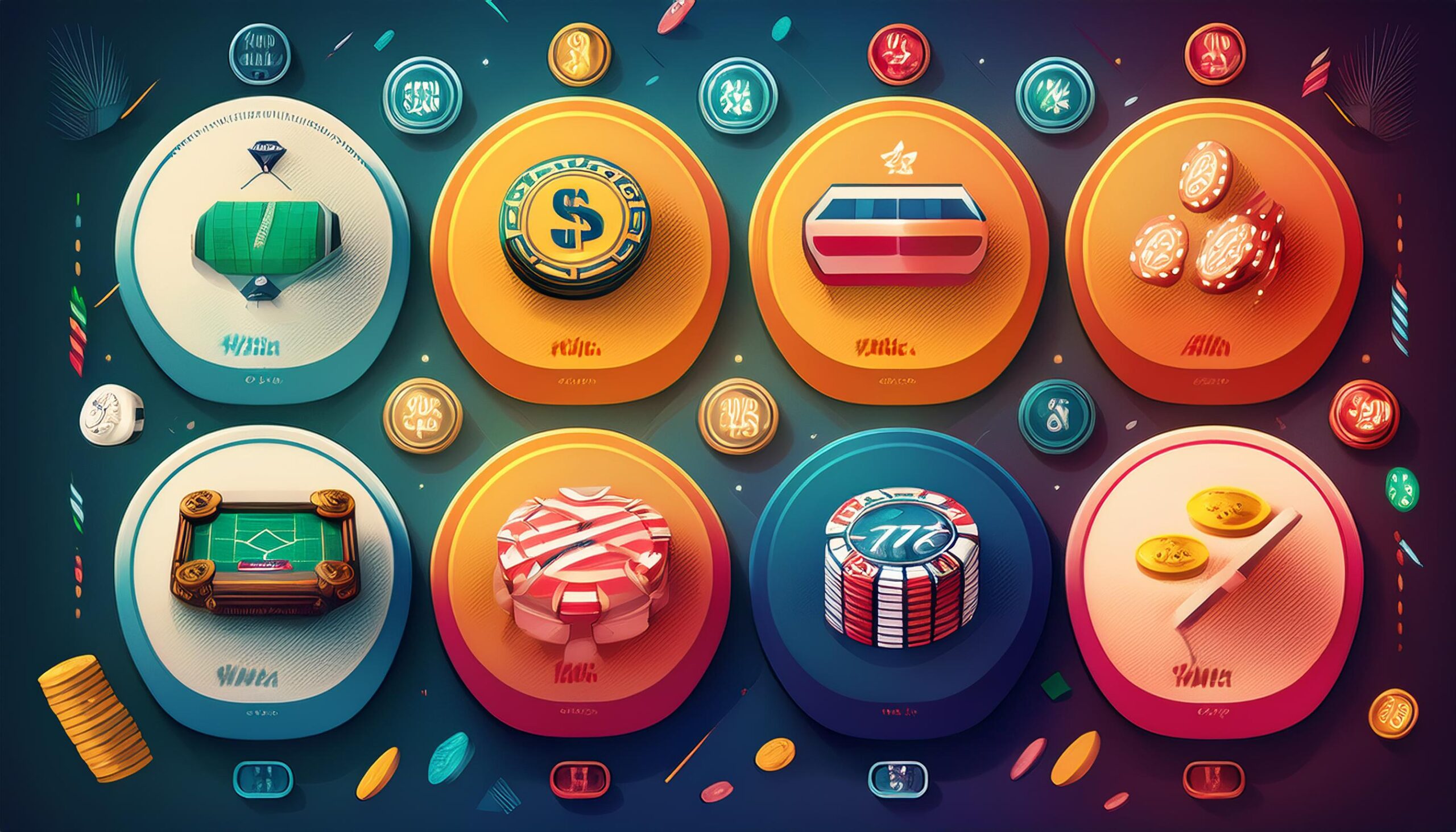 Colorful casino-themed game icons display